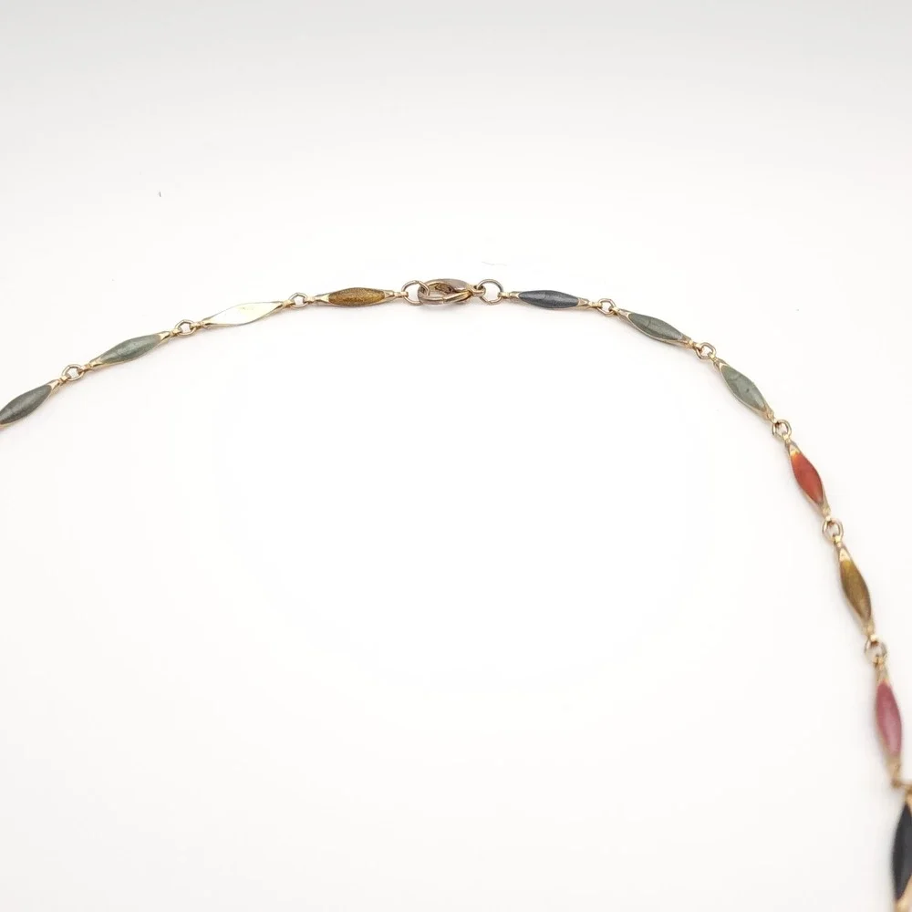 Multicolor Stone Necklace Gold Tone Marquise Link Chain Statement 23 Inch Long - Picture 2 of 6